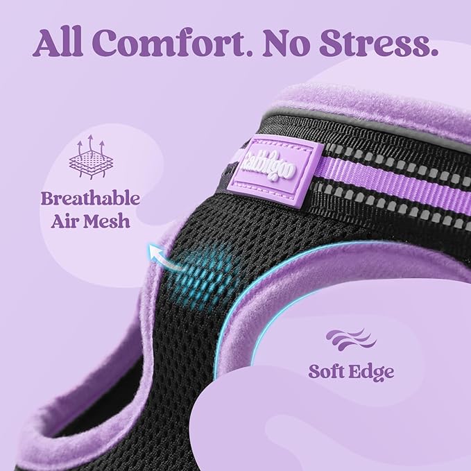 rabbitgoo Cat Harness and Leash Set for Walking Escape Proof, Adjustable Soft Kittens Vest with Reflective Strip for Cats, Comfortable Outdoor Vest, Black & Light Purple, L
