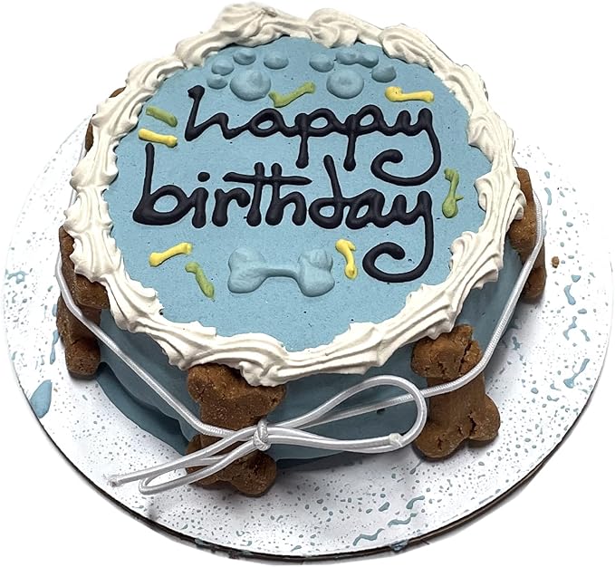 Bubba Rose Biscuit Company: Blue Dog Birthday Cake - Crunchy Biscuit Texture - Natural Gourmet Pet Treat - Dog Cake - 4.25” 1 Count - Made in The USA