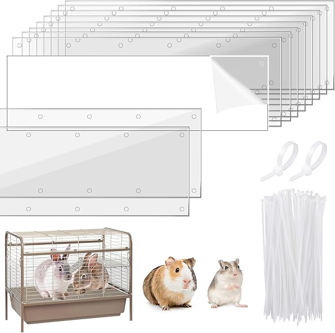 UNIFAMILY 10 Pcs Pet Cage Edge Liner Clear Urine Guard Side Lining, 14" x 4.5" Anti-Urine Splash Sheet for Ferret Rabbits Urine Guard Sheet Rat Critter Nation Cage Liner, Guinea Pig Cage Liners