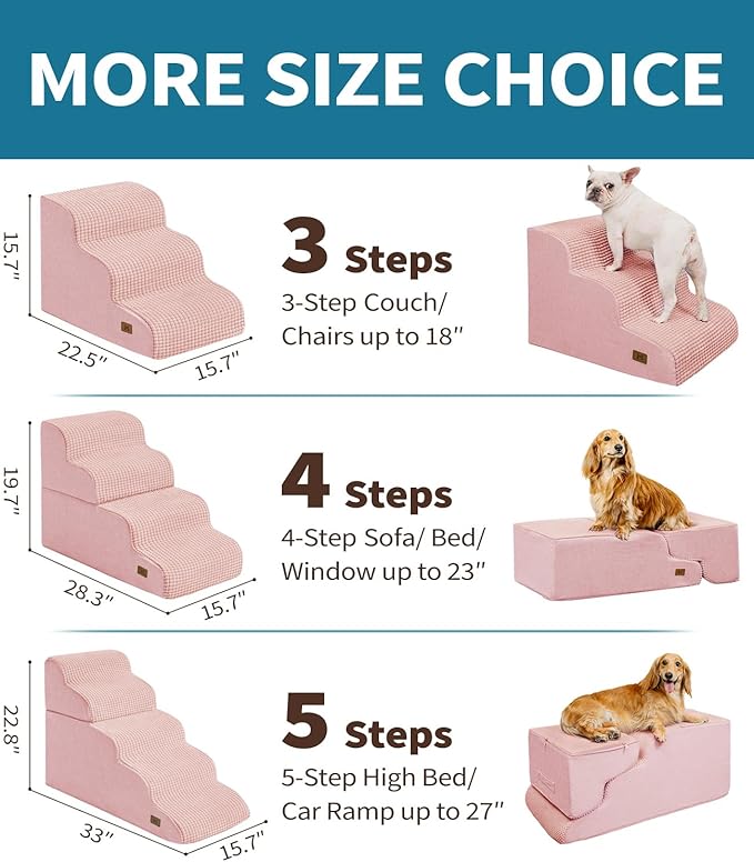 ABCPET Dog Step for Bed, Dog Stair 4-Step 35D Pet Stair 19.7" H for High Bed or Sofa Non-Slip Balanced Pet Step Indoor, Pink