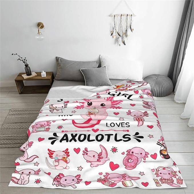 SweetFox Just A Girl Who Loves Axolotls Blanket Cute Axolotl Decor Throw Blanket Gifts for Girls Boys Lovers Super Warm Soft Plush Fleece Flannel Bedding Blankets for Kids Adults Men Women 80"X60"