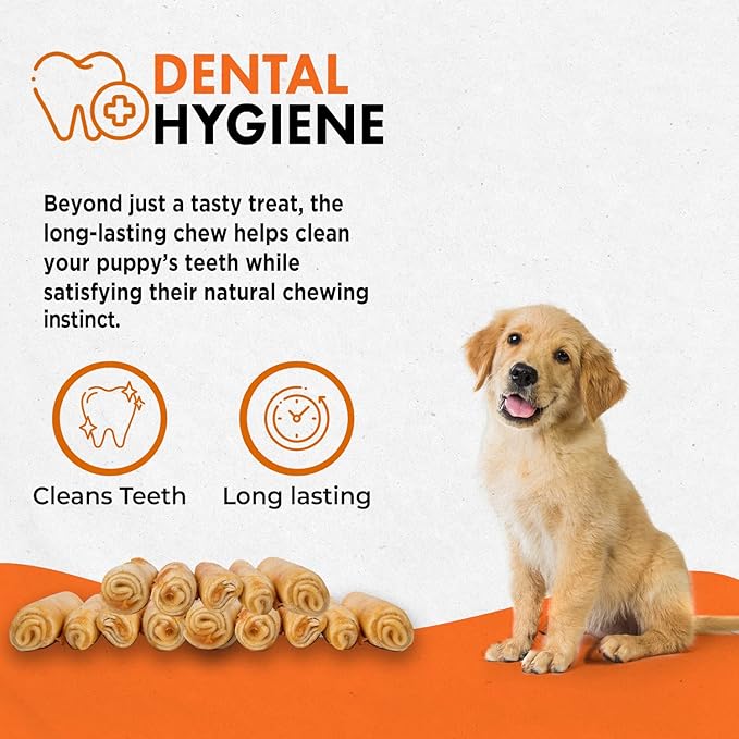 Canine Naturals Puppy Chicken and Rice Chew - Rawhide Free Puppy Treats - Made with USA Chicken - All-Natural & Easily Digestible - 2 Pack of 7-Inch Rolls for Puppies