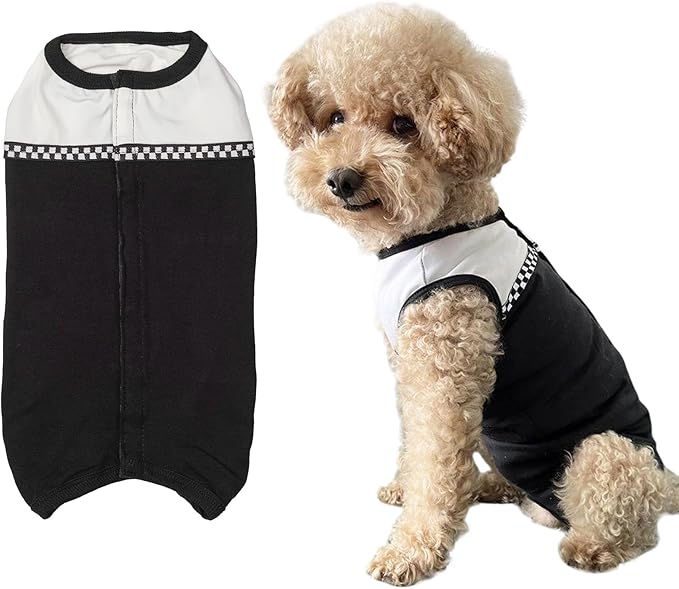 Kukaster Pet Dog Surgical Suit - Recovery Onesie for Dogs After Surgery, Spayed Female/Male Puppy, Breathable Anti-Lick Clothes, Alternative to Cone(Black and White-XL)