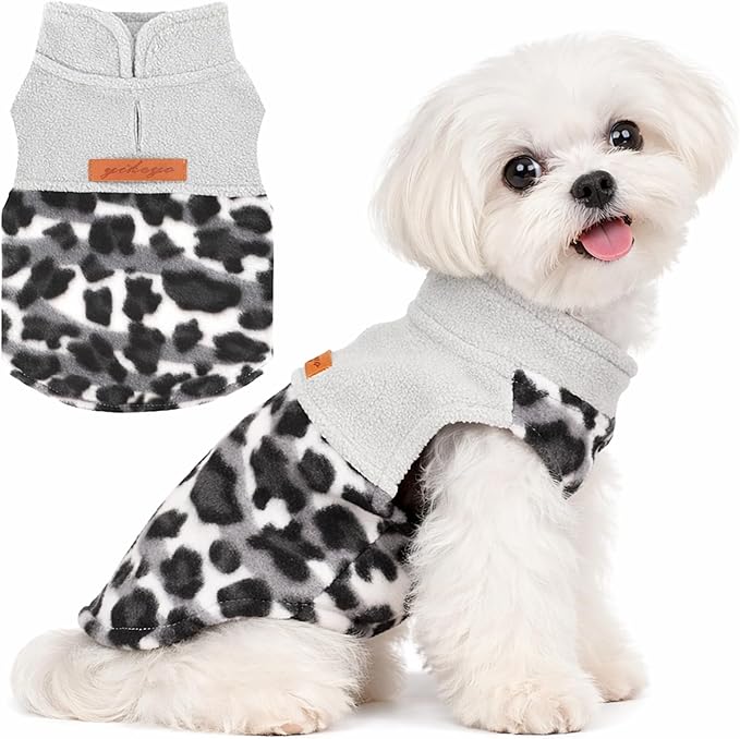 DaFuEn Dog Sweater, Dog Fleece Vest Winter Coat for Boy Girl, Pet Clothes Pullover, Soft Stretchy Puppy Sweater, Yorkie Teacup Chihuahua Jacket (Gray Leopard, M)