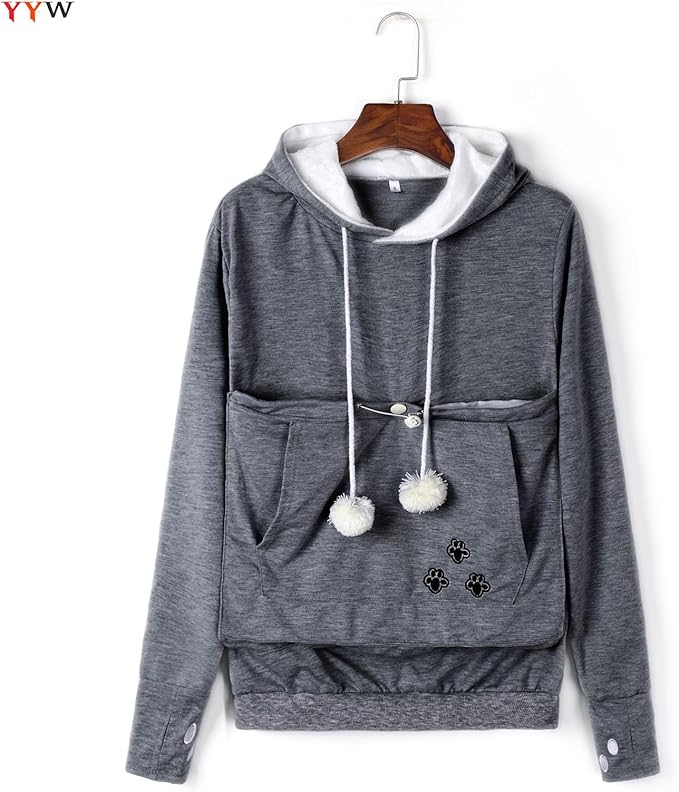 YYW Womens Pet Hoodies Pullover Sweatshirt Oversized Cat Hoodies Pet Holder Cat Dog Pouch Carriers (Dark Grey,XX-Large)