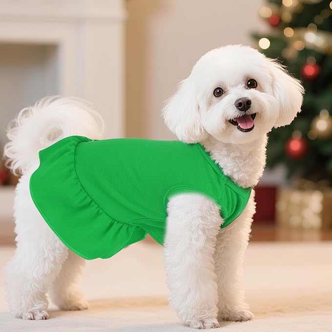 Dog Dresses Cat Skirt Solid Color Dog Clothes Summer Sleeveless Puppy Girl Clothes for Small Pet Dogs Cats (Dark Green, Medium)