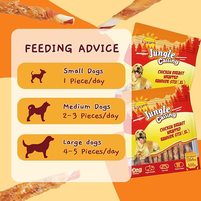 Jungle Calling Dog Treats, 35-Count Natural Chicken Wrapped Rawhide Sticks for Small Medium Dogs, 5-Inch Long Lasting Dog Rawhide Chews for Teeth Cleaning, Grain-Free Training Rewards, 1.10 lb