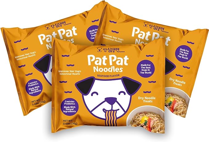 Pat Pat Noodles Probiotic Pup Ramen Noodle Seafood Flavor 3 Pack 2.47oz Per Package Dog Treat Made with Premium Ingredients and Probiotics for The Modern Pup