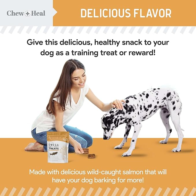 Chew + Heal Labs Omega Salmon Jerky - Soft & Healthy Dog Treats for Skin & Coat Health - 5 oz Wild-Caught Alaskan Salmon Treats & Jerky for Dogs - Made in USA