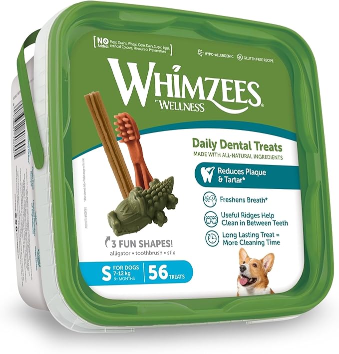 Whimzees Natural Dental Dog Chew Long lasting, Variety Box Mixed Shapes, Small, 56 Pieces