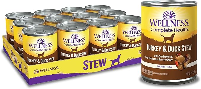 Wellness Complete Health Grain Free Canned Wet Dog Food, Turkey & Duck Stew, 12.5-Ounce Can (Pack of 12)