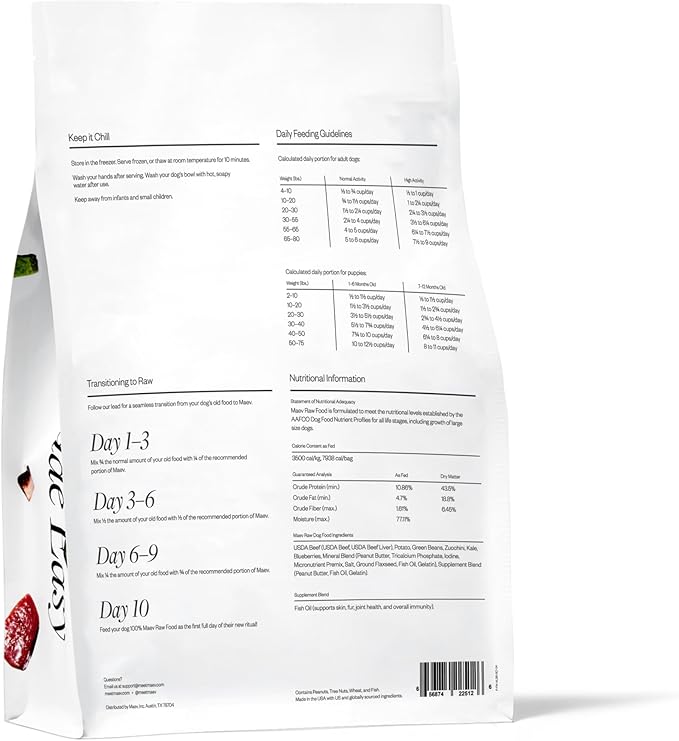Maev Human-Grade Beef Dog Food, Skin & Coat Formula, Whole Ingredient, Gluten-Free, High Protein Puppy & Dog Food, 25 lb