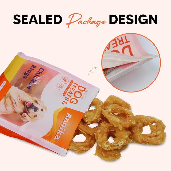 Annika Chicken Rings Dog Treats – Natural Chicken Jerky Chews, Rawhide-Free Healthy Training Treats for Small, Medium & Large Dogs, High Protein Snacks for Hip & Joint Support, 11.6 oz