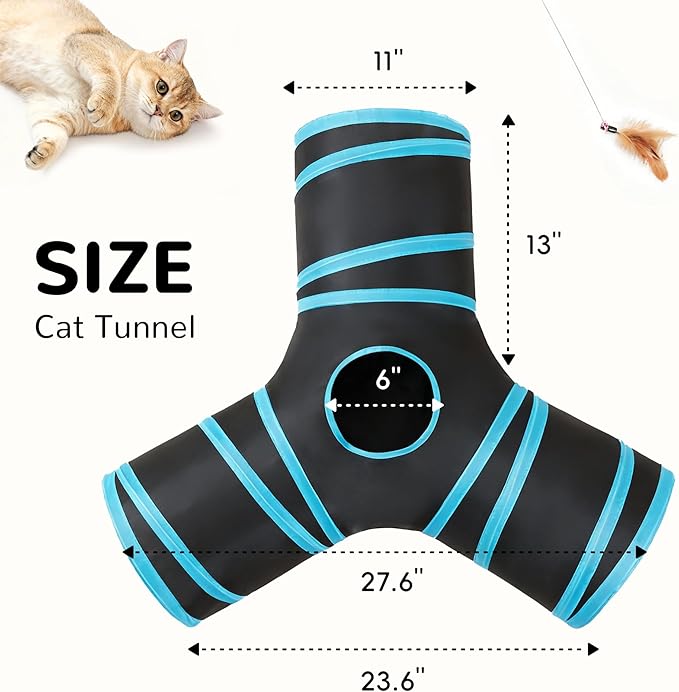 Tempcore Pet Cat Tunnel Tube Cat Toys 3 Way Collapsible, Tunnels for Indoor Cats，Kitty Bored Peek Hole Toy Ball Cat, Puppy, Kitty, Kitten, Rabbit