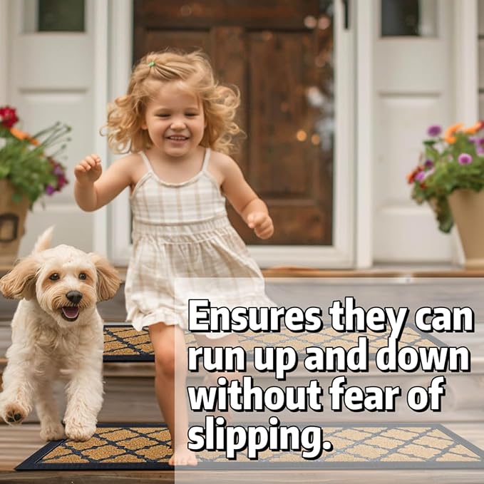 Aucuda 6pcs 8.5" x 30" Stair Treads Outdoor for Elders and Dogs on Wooden Steps, Non Slip Stair Runner Rug Heat Insulation Rubber Backing, Brown Lattice Staircase Mat Carpet for Indoor Grip Farmhouse.