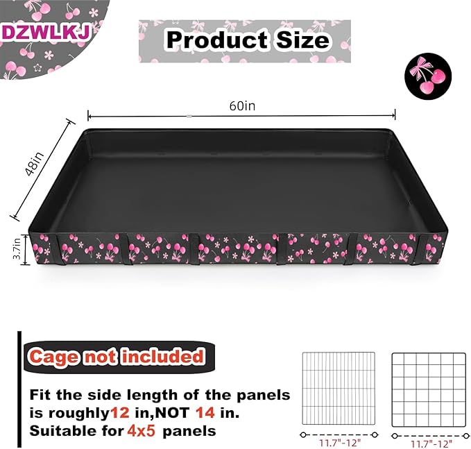 DZWLKJ Guinea Pig Cage Liner,Washable Tarp Bottom Base,Cherry Graphic,48"x60", Reusable for Rabbit, Chinchilla, Hedgehog, Ferret & Other Small Animals.