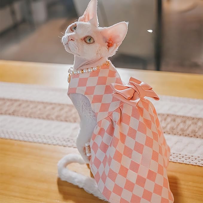 Pink Sphynx Cat Dress, Soft Sleeveless Cats Princess Dress with Bow, Cute Summer Cats Outfit for Wedding Birthday Daily Wear (XL,Pink)