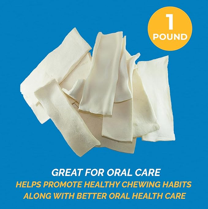 123 Treats Rawhide Chews Dog Chips, Premium Beef Hide (1 Pound) Natural Grass Fed Livestock with No Hormones, Additives or Chemicals, Long Lasting Dental Chews