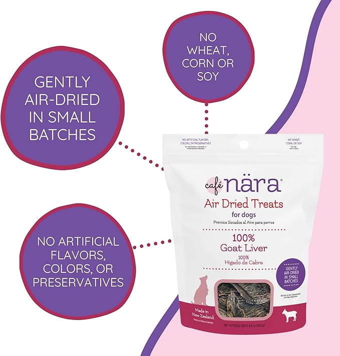 Café Nara - Goat Liver Air Dried Treats for Dogs - Hard & Crunchy Texture - Air Dried Training Treats - All-Natural Recipe - Grain, Gluten, Wheat, Corn & Soy Free - Non-GMO - 3.5 oz - 1 Pack