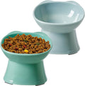 KSIA Klear Elevated Cat Bowls 2 Pack, Tilted Raised Cat Bowls for Indoor Cats, for Food and Water, 4.72" Wide, Whisker Friendly Anti Vomit for Indoor Cats, Microwave and Dishwasher Safe, Blue&Green