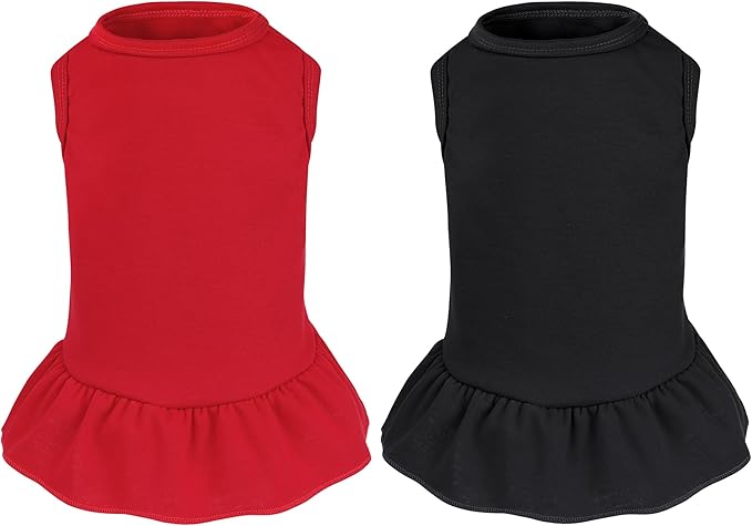 2 Pcs Dog Dress Cute Cat Skirt Solid Color Summer Clothes for Small Pet Dogs Cat (Black,Red, Large)