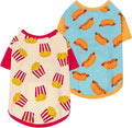 Fitwarm 2 Pack Hot Dogs & French Fries Dog Shirt, Funny Summer Clothes for Small Dogs Boy Girl, Cozy Pet Outfit, Beige, Blue, Medium