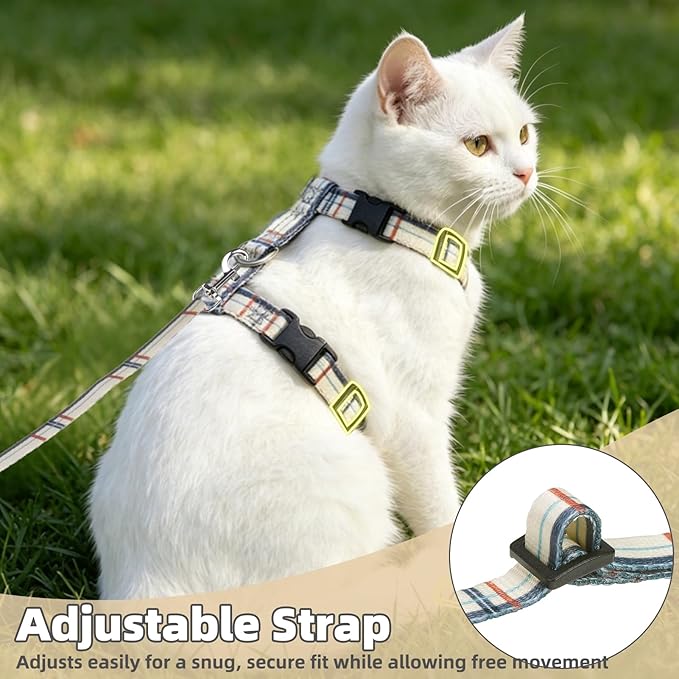PUPTECK Adjustable Cat Harness and Leash Set Escape Proof Kitten Strap Collar for Walking Travel, Beige Plaid