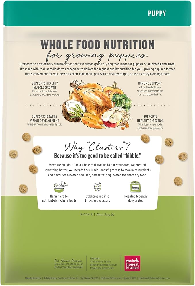The Honest Kitchen Human Grade Dry Dog Food, Whole Food Clusters Puppy Whole Grain Dry Dog Food,Chicken, 4 lb Bag