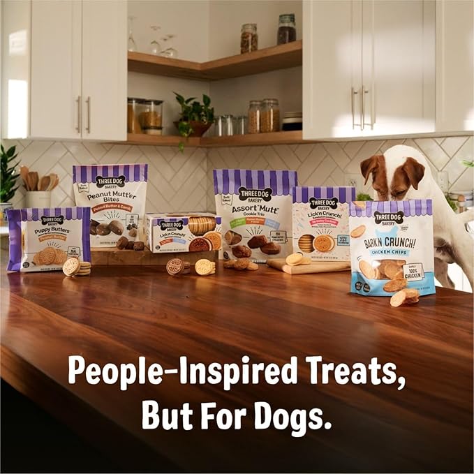 Three Dog Bakery Bark'N Crunch! Chicken Chips with 100% Real Chicken - 8 oz - Crunchy Treats for Dogs - High Protein Dog Snacks - Grain Free, No Corn or Soy, Single Ingredient Treats