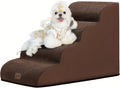 GoGoBunny Waterproof High Density Foam Curved Dog Stairs for High Beds Couches 19.7" H, 4-Step Ramp Dog Steps Friendly to Small Medium Dogs or Pets Joints, Non-Slip Balanced Durable Pet Step, Brown