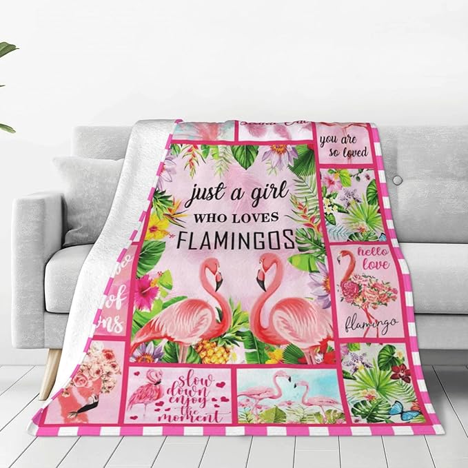 SweetFox Just A Girl Who Loves Flamingos Blanket, Flamingo Decor Throw Blanket Gifts for Girls Boys Lovers Super Warm Soft Plush Fleece Flannel Bedding Blankets for Kids Adults Men Women 80"X60"