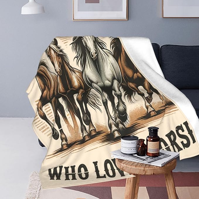 SweetFox Just A Girl Who Loves Horses Blanket, Horse Decor Throw Blanket Gifts for Girls Boys Lovers Super Warm Soft Plush Fleece Flannel Winter Bedding Blankets for Kids Adults Men Women 80"X60"