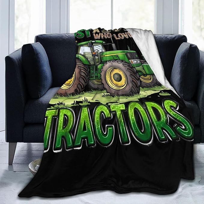 Just A Boy Who Love Tractors Blanket Green Tractor Decor Throw Blanket Gifts For Girls Boys Super Warm Soft Plush Lightweight Fleece Flannel Blanket Couch Bedding Blanket For Adults Kids Women 60"X50"
