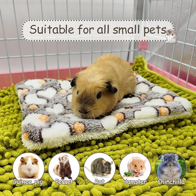 EAEDMY 4 Pieces Guinea Pig Bunny Comfortable Bed Mats Pads, Rabbit Warm Soft Bed, Hamster Bedding Pad Mats for Small Animals Chinchilla Hedgehog Baby Cats (14.9"X11.8", 1.Hearts Pattern)