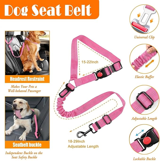 No Pull Dog Harness, Collar & Leash Set | Includes Dog Seat Belt, Collapsible Bowls & Poop Bag Dispenser. Ideal for Training, Walking, Hiking. Fits Small to Large Dogs(Pink-L)