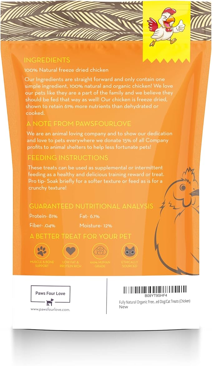 Organic Freeze-Dried Chicken Treats — 100% Single-Ingredient Chicken Breast — Grain-Free, Gluten-Free, High Protein Skin & Coat Support — Made in USA (Pack of 3)