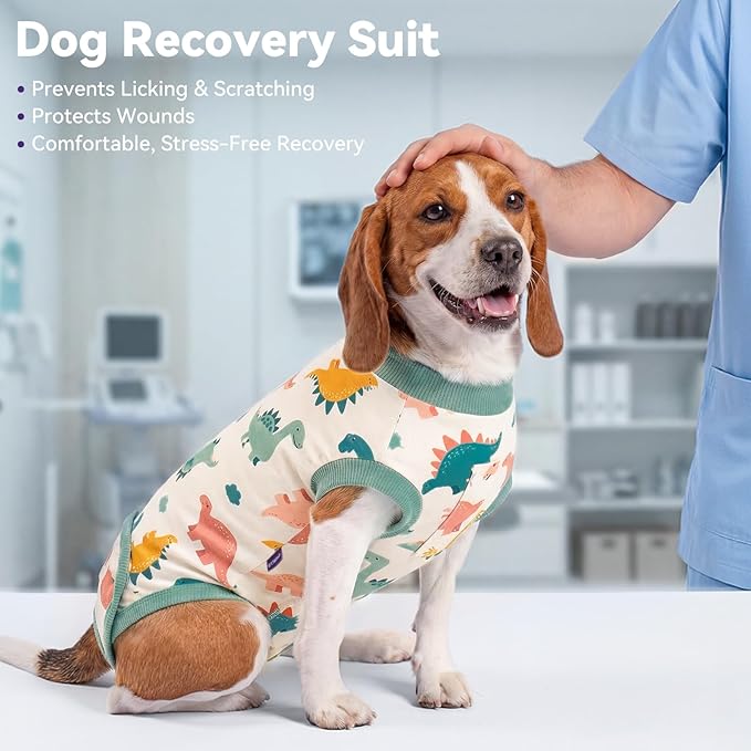 cyeollo Dog Surgery Recovery Suit, Spayed Neuter Body Suit for Female Male Dogs, Soft Small Onesie for Dogs After Surgery, E-Collar & Cone Alternative, Anti-Licking Wound Surgical Suit, Dinosaur M