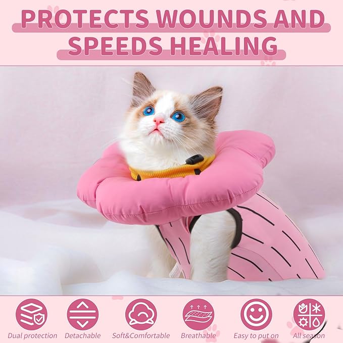 EMUST 2PCS Cat Recovery Suit and Cat Surgery Suit, Cotton Breathable Cats Spay Recovery Suit, Adjustable Cute Flower Neck for Cats 8-16lb(Pink, L)