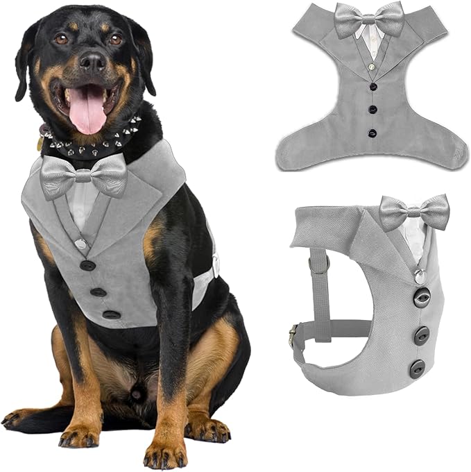 AVERYDAY Dog Tuxedo for Wedding Outfit, Dog Suit and Tie Costumes for Birthday, Halloween, Cosplay, Christmas Party, Pet Formal Wear with Bowtie, Tux for Medium Large Dogs, Bulldog, Labrador, Husky