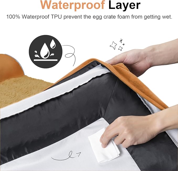 Large Dog Bed Orthopedic Washable: Beds Bolster XXL Bed Big XLarge Dogs Egg Crate Foam Sofa Couch Waterproof Removable Cover - Orange