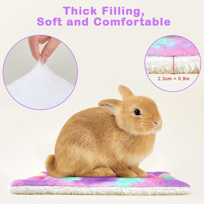Glittme 2Pcs Bunny Bed Rabbit Bed for Indoor Cage Soft Guinea Pig Bed Fleece Mat Pad Warm Small Animal Bedding Accessories for Hamster Ferret Washable Non-Slip Rabbit Hide House Liner