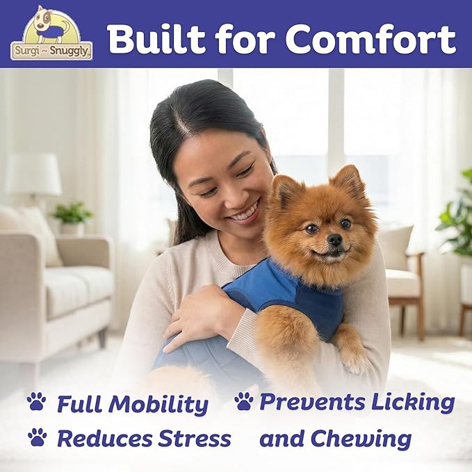 Surgi Snuggly Dog Surgery Recovery Suit – Dog Onesie for Post Surgery Recovery, Female Spay & Male Neuter – Surgical Suit for Dogs, E-Collar Cone Alternative, Double Blue - Medium Long, 16" - 19" (EC)