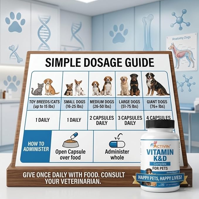 Vitamins K and D Complex K1 & K2 (MK4 & MK7) + Vitamin D3, Help Maintain Strong Bones | Promote Healthy Heart | Boost Immune System | Support Muscle Function for Pets |120 Capsules.