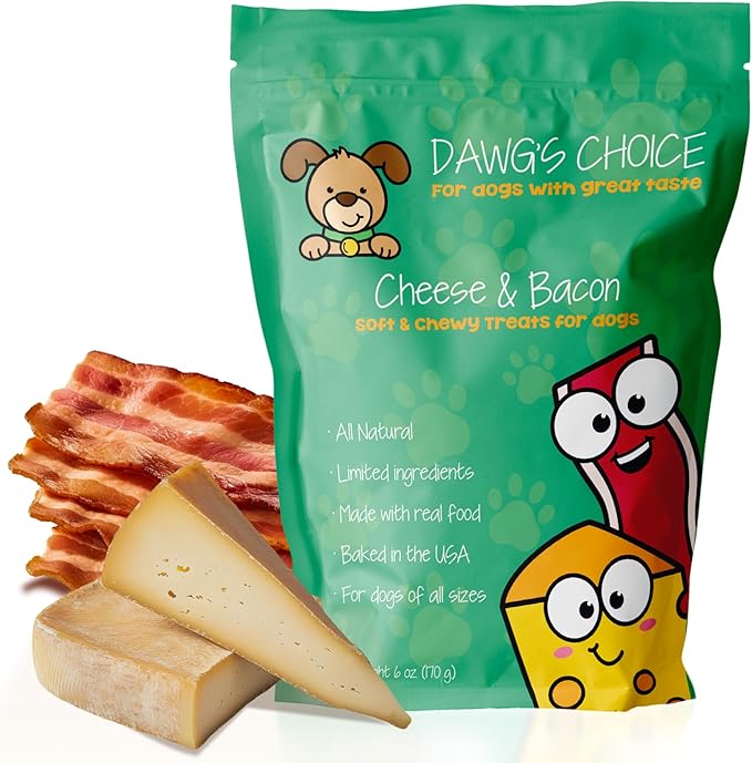 DAWG'S CHOICE Soft & Chewy Dog Treats, Cheese & Bacon Snacks for Dogs, Dog Treats Made in USA, Human Grade, All-Natural Ingredients, High Value Training Treats,- for Small, Medium & Large Dogs