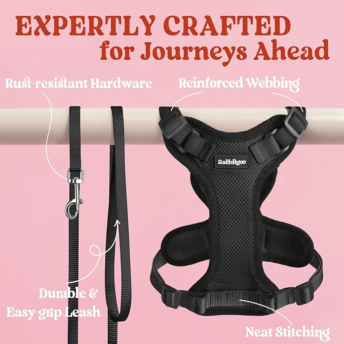 rabbitgoo Cat Harness and Leash for Walking, Escape Proof Soft Adjustable Vest Harnesses for Cats, Easy Control Breathable Reflective Strips Jacket, Black, M