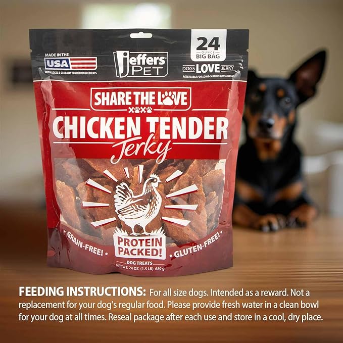 Jeffers Chicken Jerky Dog Treats 24 oz Bag | Grain Free High Protein Soft Chewy Pet Snacks | USA Made Natural Chicken Breast Tender for Dogs, Puppies, Training, Rewards, Healthy Treats - 1 Pack