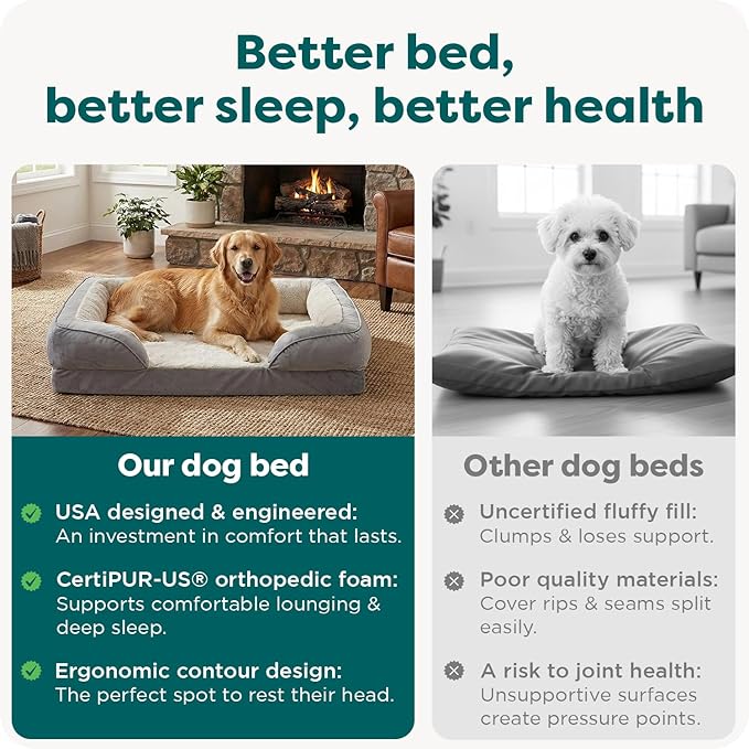 FurHaven Perfect Comfort Sofa Orthopedic Dog Bed for Large Dogs, Memory-Top Foam with a Solid Orthopedic Foam Base for Joint Support, Removable Washable Cover, Jumbo XL, Plush & Velvet, Granite Gray