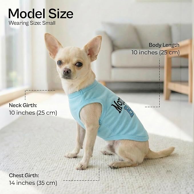 Parisian Pet Dog Shirt for Mother's Day – 100% Cotton Shirts for Large Dogs – Blue Sleeveless Puppy Clothes – Lightweight and Breathable Dog Apparel – Boy Dogs Clothes - Stretchy Mommy’s Boy Pet Shirt