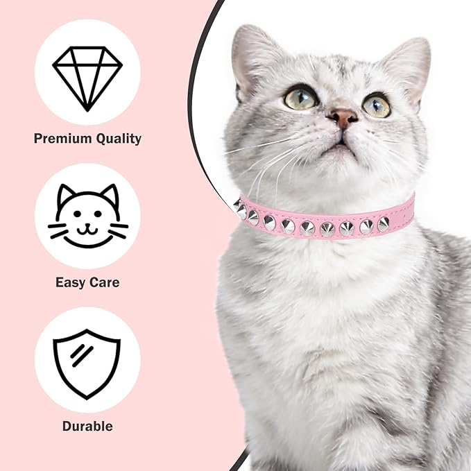 Leather Cat Collars for Boy Girl Cats with Bell and Safety Elastic Belt, Personalized Rivets Stud Adjustable Safe Buckle Collar with Skull Charm for Kitty Small Pets, Halloween Cat Collar