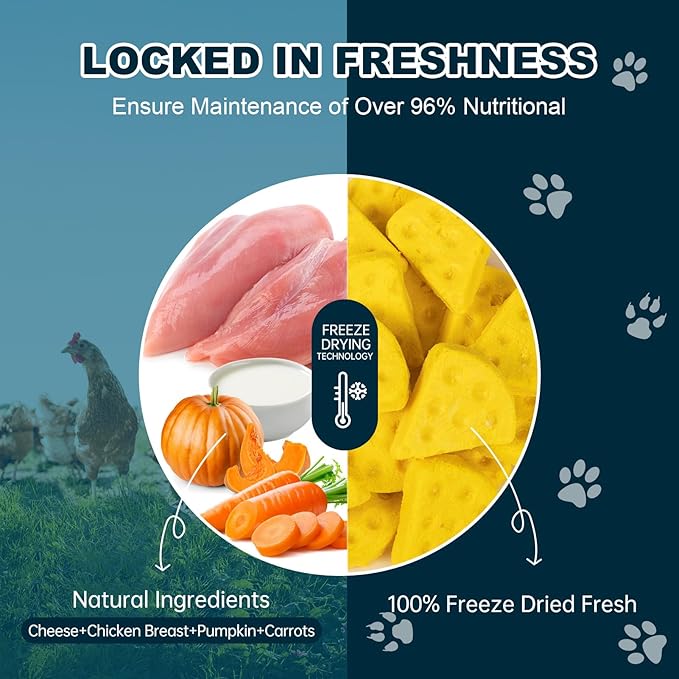 Freeze-Dried Chicken Cheese Cat Dog Treats,High Protein Pet Snacks Grain-Free, Add Pumpkin & Carrots for Digestive Health(40 PCS)
